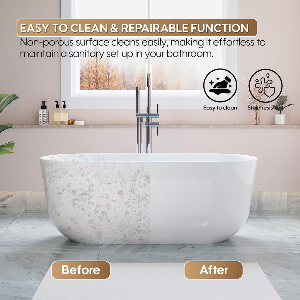 WELLFOR 60-Inch Freestanding Acrylic Bathtub with Chrome Bathtub Drain and Integrated Slotted Overflow, Freestanding Glossy White Soaking Bathtub, Acrylic Soaking Tub (Glossy White)