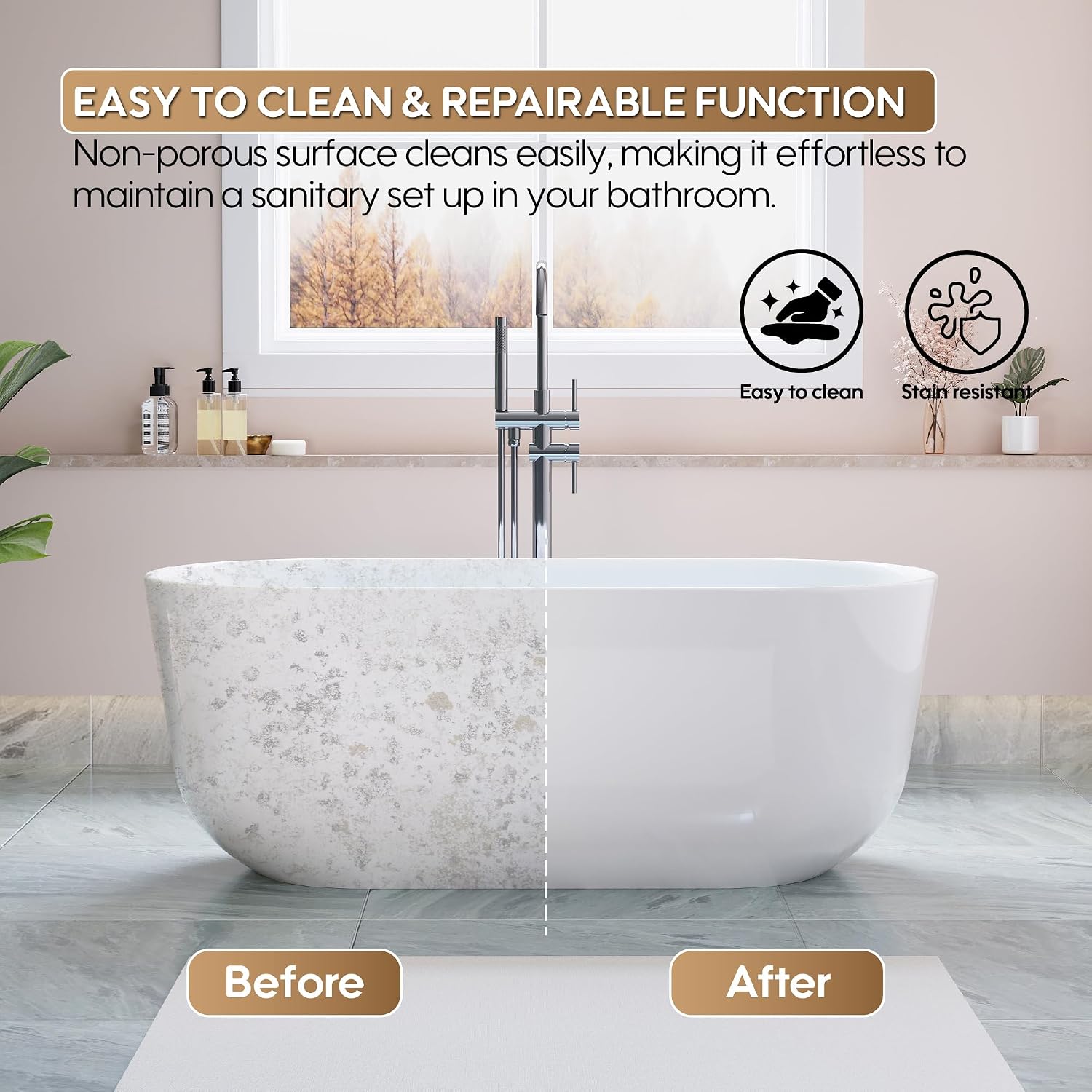 WELLFOR 60-Inch Freestanding Acrylic Bathtub with Chrome Bathtub Drain and Integrated Slotted Overflow, Freestanding Glossy White Soaking Bathtub, Acrylic Soaking Tub (Glossy White)