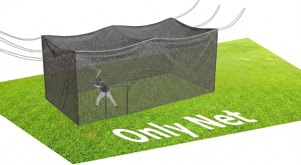 Batting Cage Net, UV-Stabilized HDPE, Black, 1-3/4' Square Mesh, Square-Hung, 1/4' Border Rope, Side Door – Baseball & Softball Netting – Sizes: 8x8x20ft,10x10x35ft,12x12x55ft, 12x14x70ft