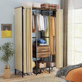 Large Heavy Duty Clothes Rack Organizer Stand Portable Wardrobe with Dust-Proof Cover Brown Metal