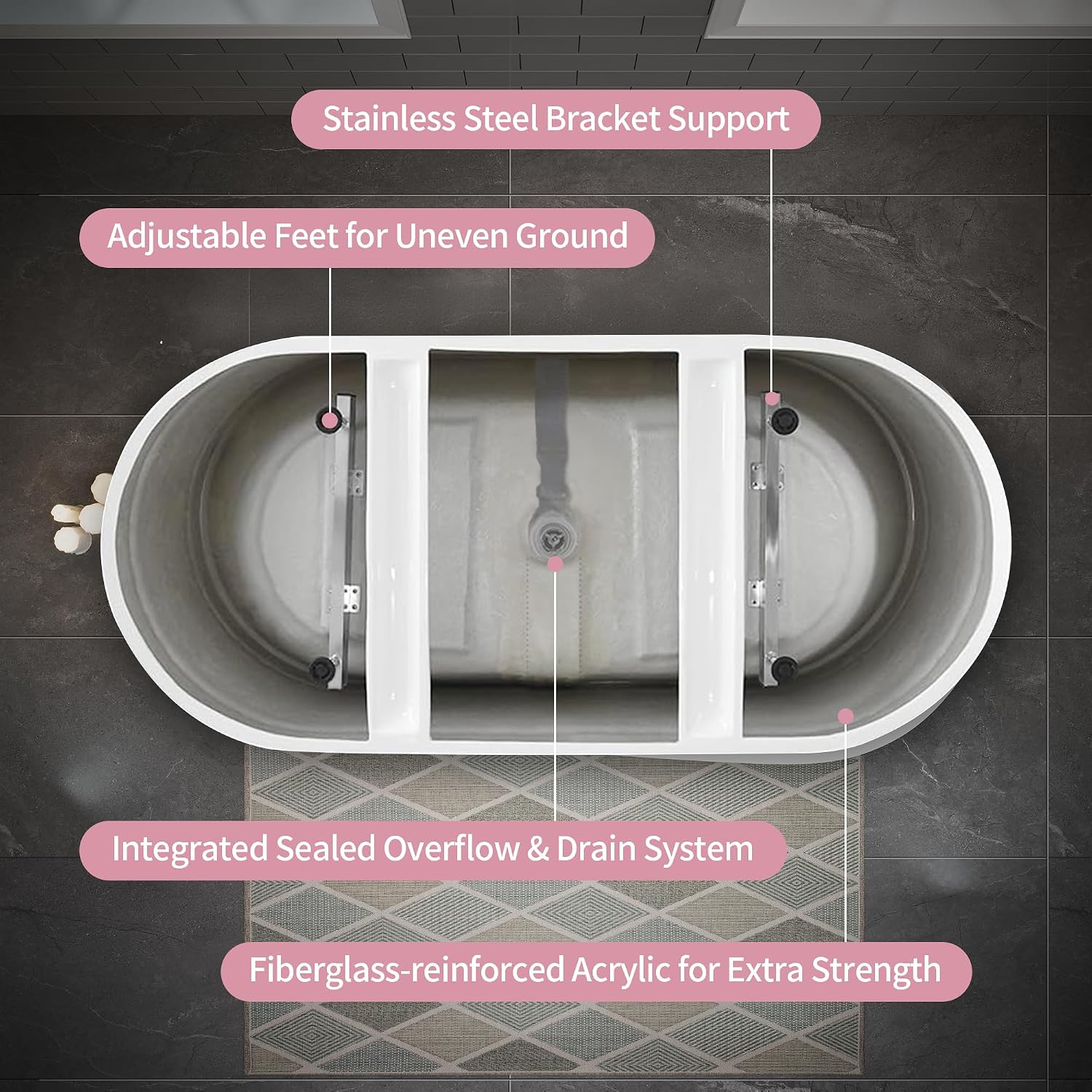 ABRUZZO 55' Acrylic Freestanding Bathtub - Deep Soaking Tub with Pop-Up Drain & Overflow, Glossy White Standalone Bathtub for Modern Bathroom, Fiberglass Reinforced Construction