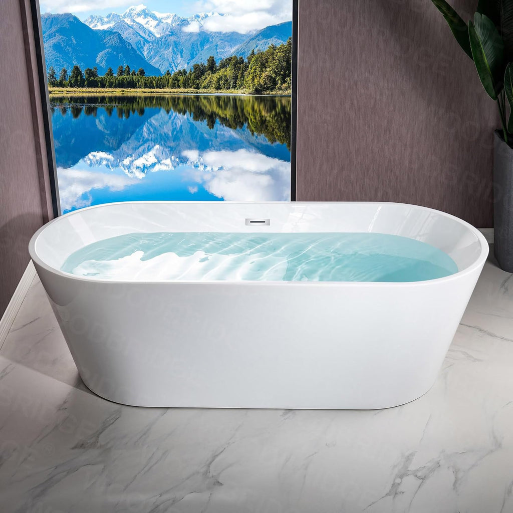 WOODBRIDGE 71' Acrylic Freestanding Bathtub Contemporary Soaking White Tub with Chrome Overflow and Drain,B1701-C
