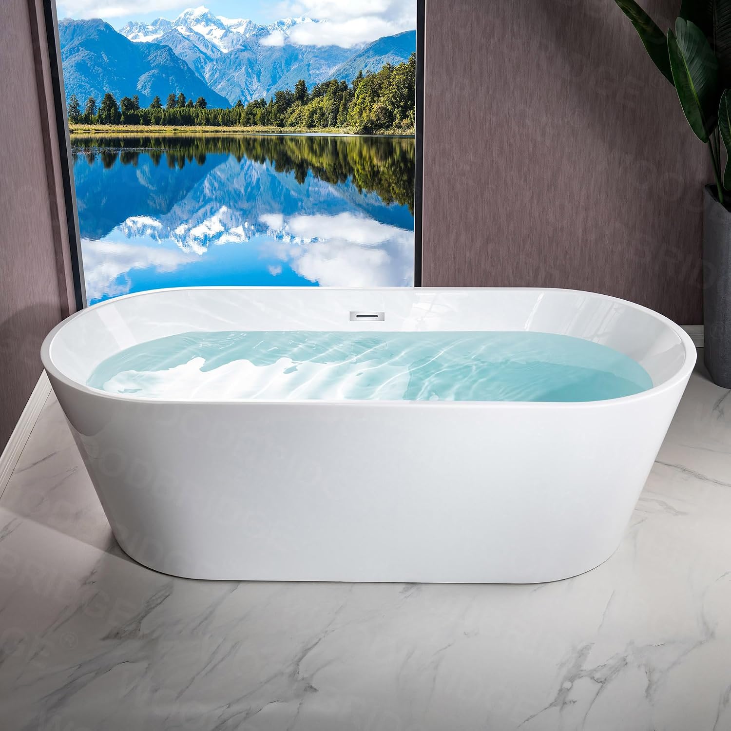 WOODBRIDGE 71' Acrylic Freestanding Bathtub Contemporary Soaking White Tub with Chrome Overflow and Drain,B1701-C
