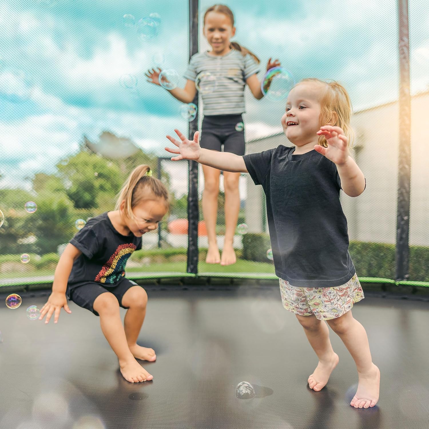 JumpFlex Hero Round Outdoor Backyard Trampoline with Net Safety Enclosure and Ladder - Heavy-Duty Jumping Trampoline Play Equipment for Family