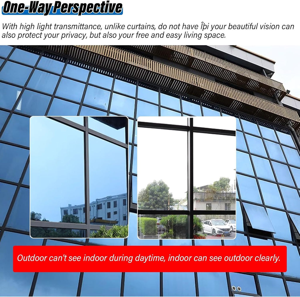 One-Way Privacy Window Film – Reflective Tint, U-V Blocking & Heat Insulation, for Sunroom/Skylight/Bedroom/Living Room(Silver,90x500cm)