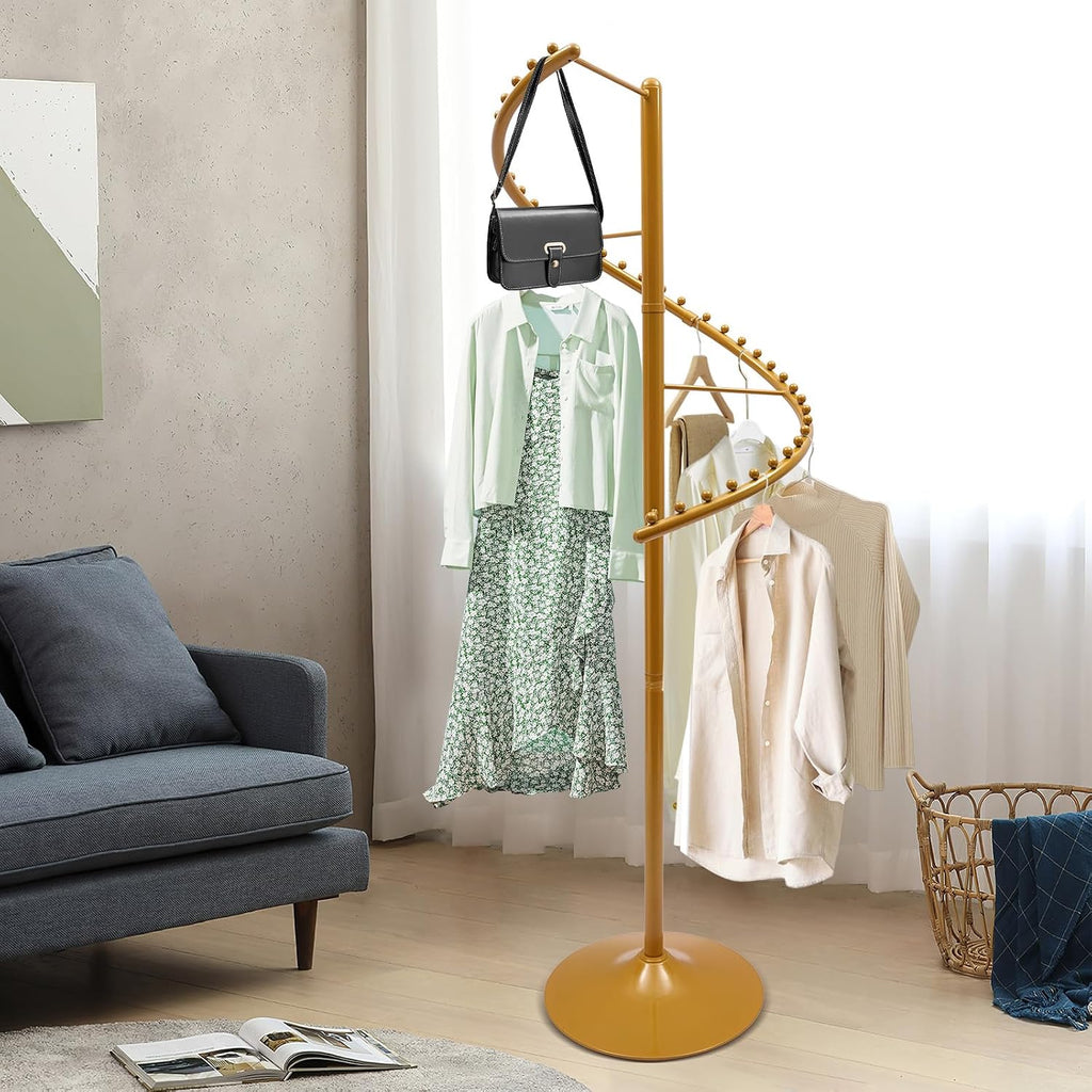 JOMCYDM Spiral Rotating Clothing Rack Heavy Duty Garment Rack Standing Scarf Holder 360 ° Metal Clothes Display Rack for Bedroom Living Room Retail Stores Gold
