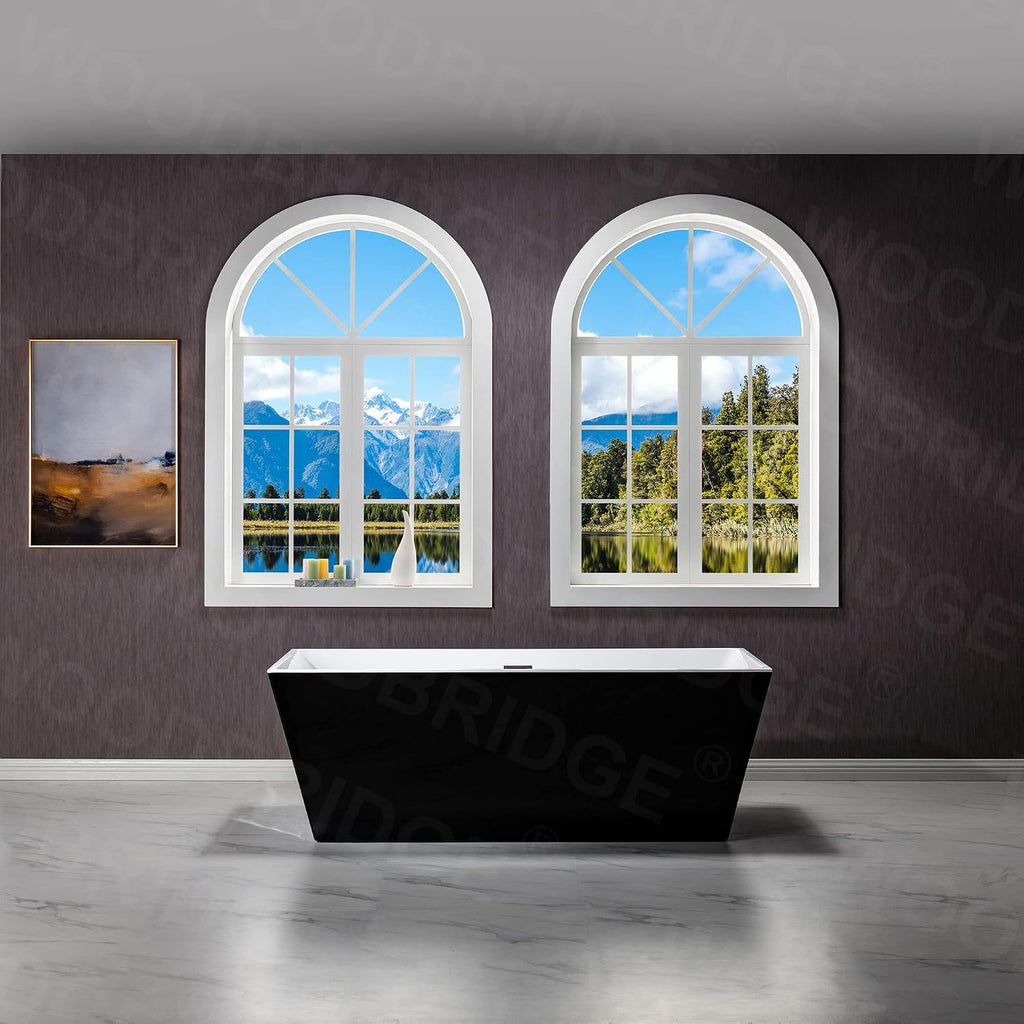WOODBRIDGE 67' Acrylic Freestanding Bathtub Contemporary Soaking Black Tub with Matte Black Overflow and Drain，BTA1812-MB