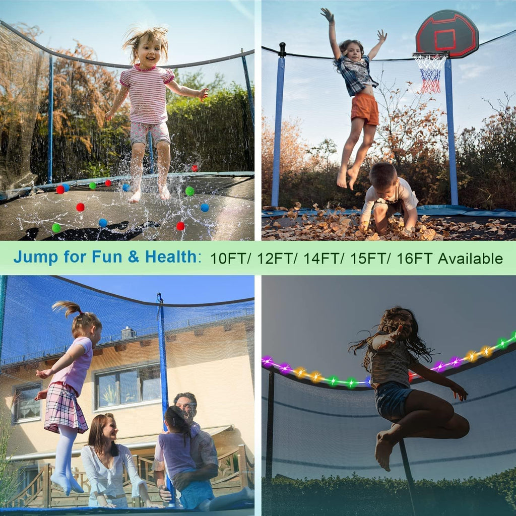 1500 LBS 16FT for Adults and Kids with Sprinkler, Lights with Speaker, Basketball Hoop, Ladder, Safety Enclosure Net, Water Ball, 16 Socks, Outdoor Heavy Duty Recreational - ASTM CPC CPSIA