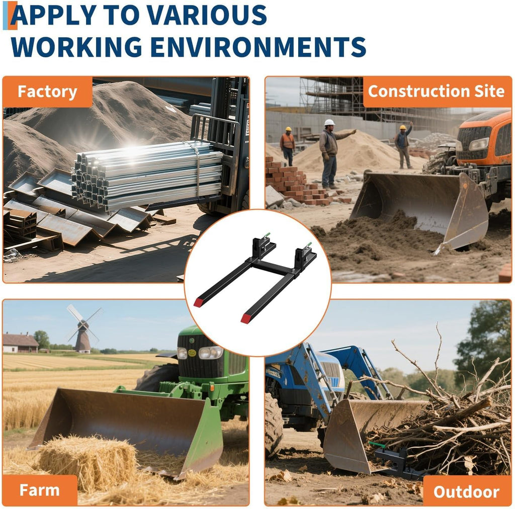 43' Pallet Forks, 2000 LBS Capacity Clamp on Pallet Forks for Tractor Attachments, Skid Steer, Loader Bucket, Tractor Bucket Forks with Adjustable Stabilizer Bar