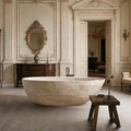 59' Edeyeu Freestanding Bathtub - Solid Surface Bathtub Soaking Tub, Extra Deep Stand Alone Tub, Designer Free Standing Luxury Spa Statement For Elite Bathrooms, Beige