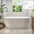 FerdY 59' Bali Acrylic Freestanding Bathtub, Gracefully Shaped Freestanding Soaking Bathtub, cUPC Certified, Toe-Tap Polished White Drain and Minimalist Linear Design Overflow Included
