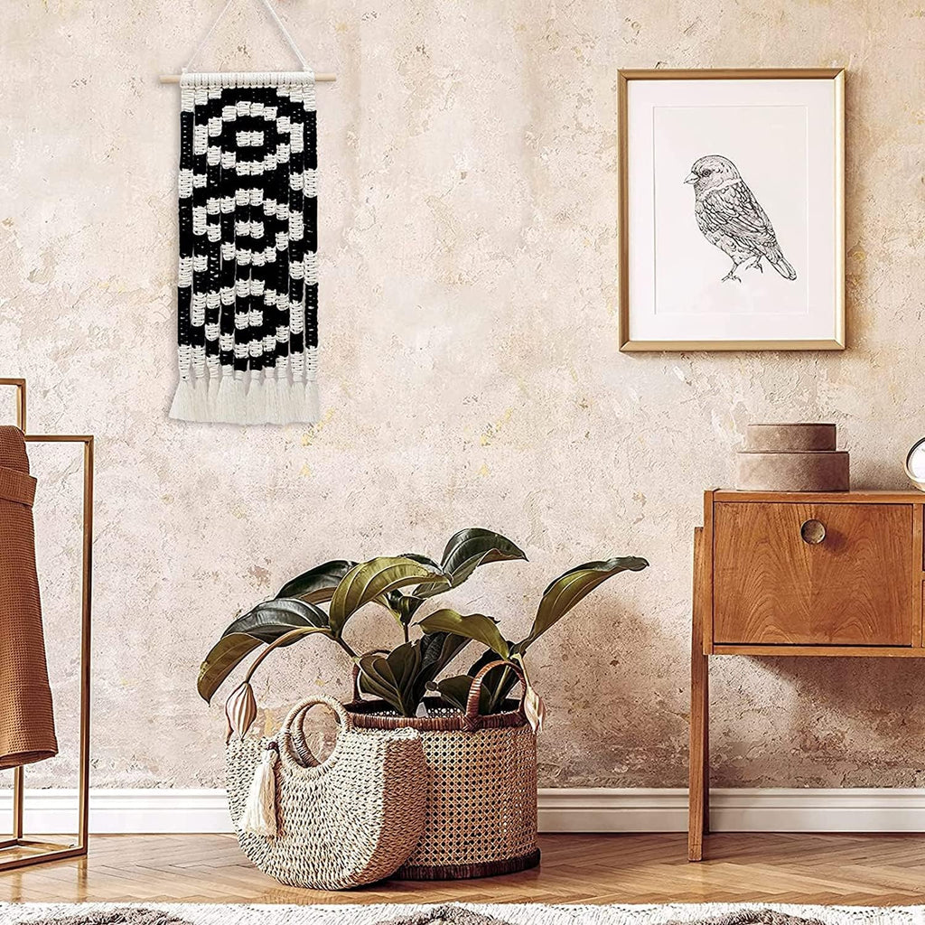 Tapestries Knitted Tapestry Wall Hanging Wall Tapestry,Macrame Tapestry Boho Decoration Black Geometric Art Handmade Woven Tapestry,Gallery Background Wall Pediment