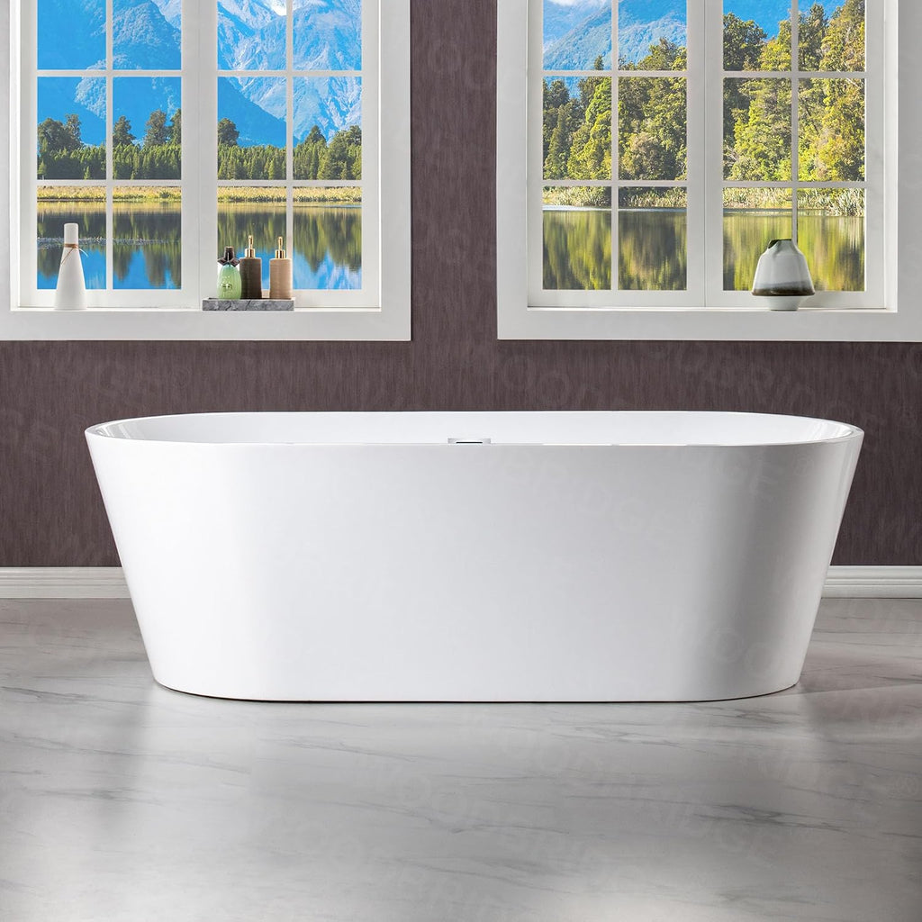 WOODBRIDGE 71' Acrylic Freestanding Bathtub Contemporary Soaking White Tub with Chrome Overflow and Drain,B1701-C