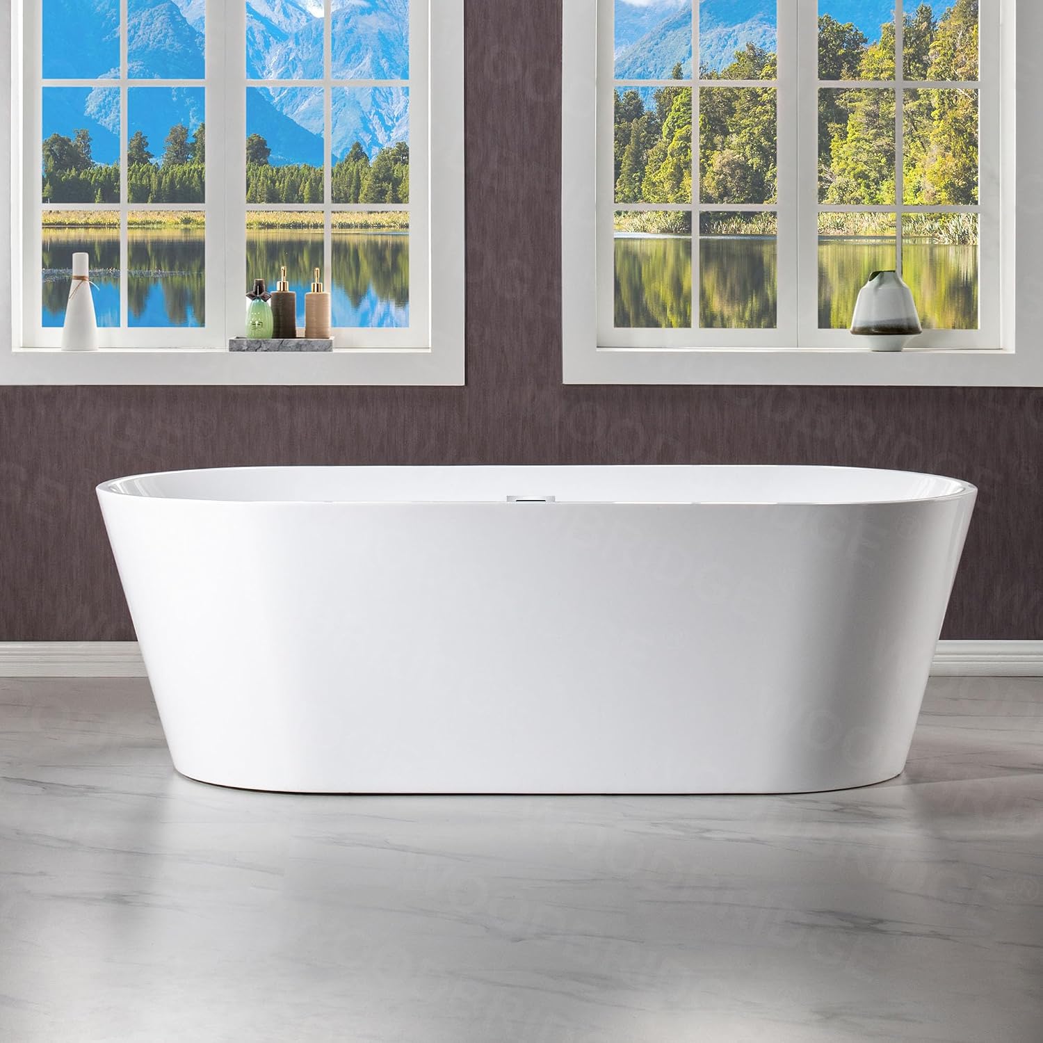 WOODBRIDGE 71' Acrylic Freestanding Bathtub Contemporary Soaking White Tub with Chrome Overflow and Drain,B1701-C