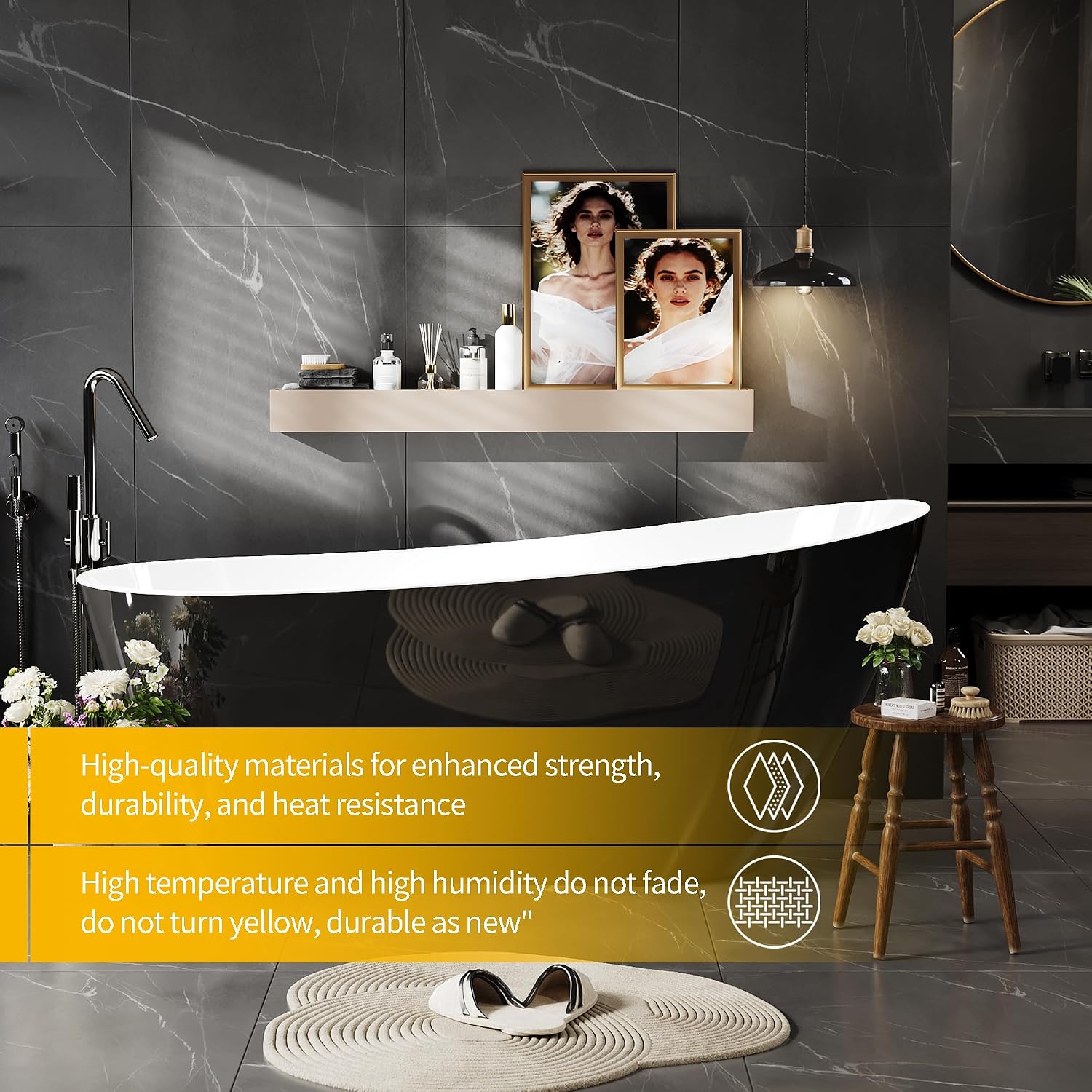 67 Inch Acrylic Freestanding Bathtub, Acrylic Soaking Bathtub with Matte Drain and Overflow, Modern Square Tub, cUPC Certified, Deep Ergonomic Design, Double-Walled Insulation, Easy Installation