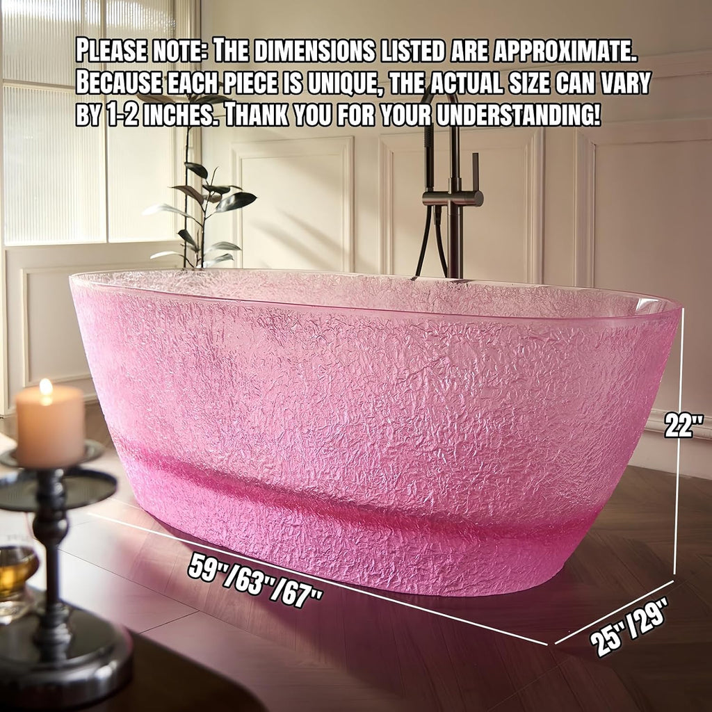 67' Edeyeu Freestanding Bathtub – Oval Ice Crack Solid Surface Bathtub, Luxury Extra Deep Soaking Tub In Natural Resin, Stand Alone Free Standing Tub For Modern Bathroom Design C