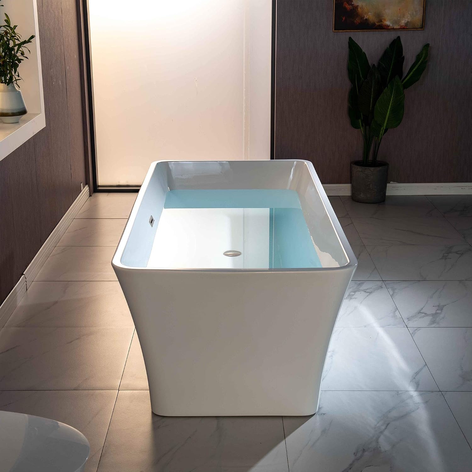 WOODBRIDGE 59'Freestanding White Acylic Soaking Bathtub with Brushed Nickel Drain and Overflow,BTA1509 -B/N-Drain &O