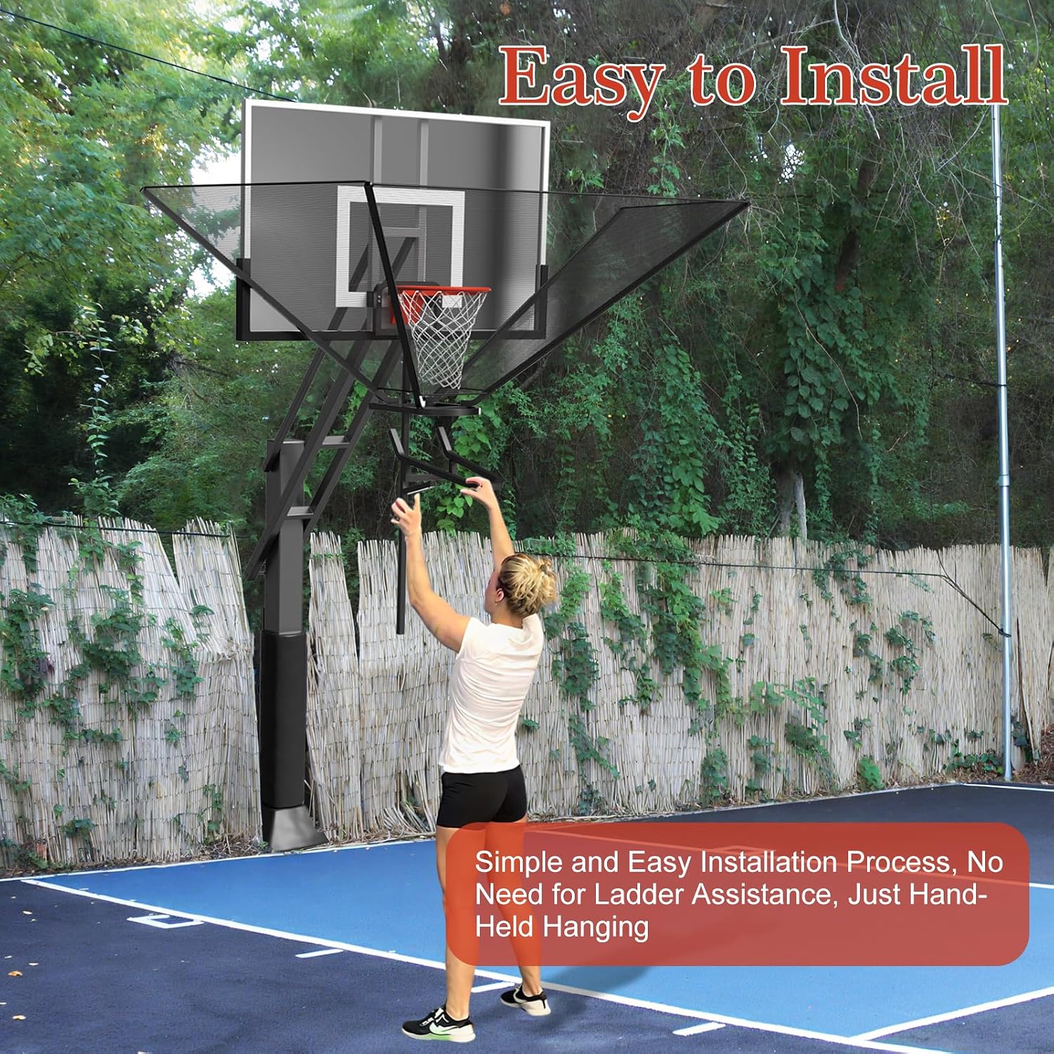 Basketball Rebounder Net Return System Machine Portable Suspended Shooting Basketball Rebounder Device Heavy Duty Basketball Training Equipment with 360°Rotating Track for Continuous Solo Practice