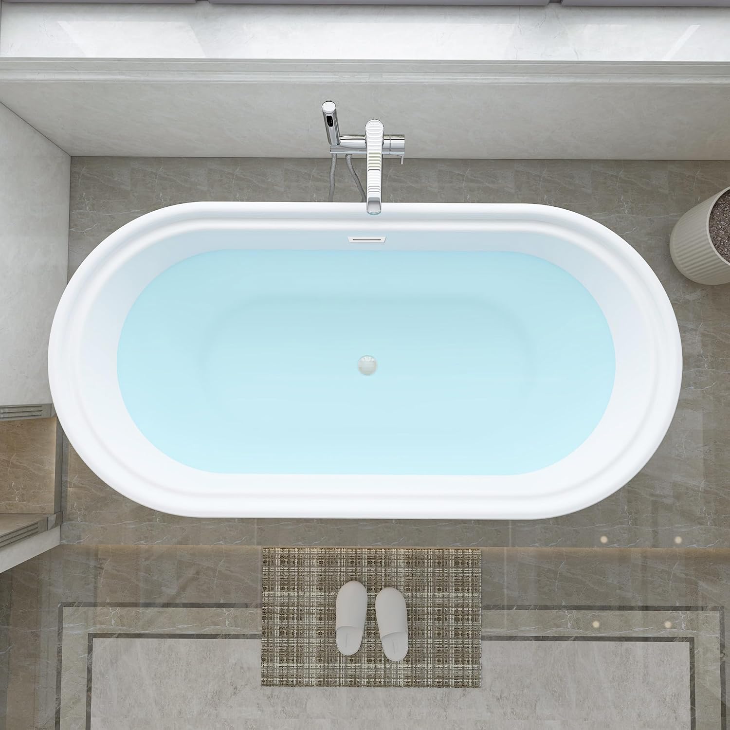 HomeBeyond 59 Inch Free Standing Bathtub | Acrylic Freestanding Soaking Tub, Classic Bathroom Stand Alone Tub Suitable Single Person Bathing, Pure White