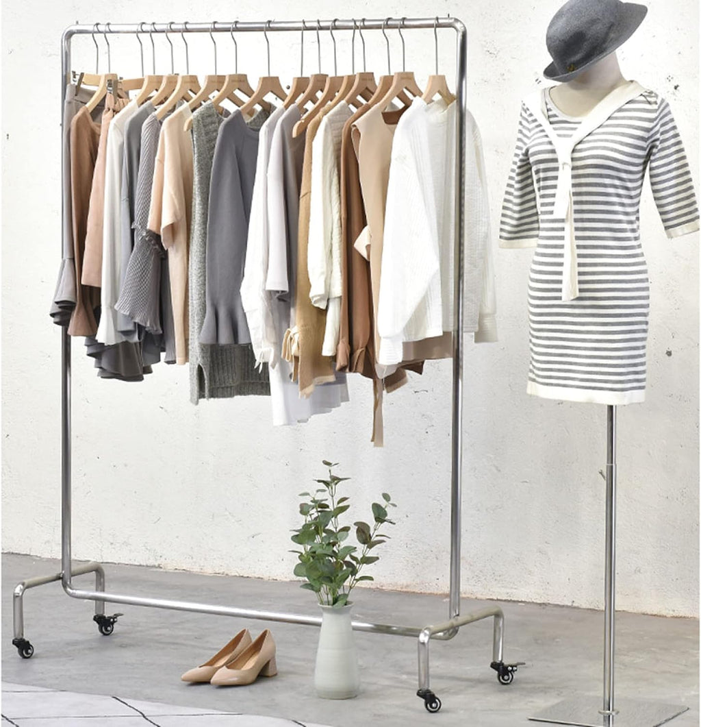 Clothing Display Rack Clothing Display Rack, Heavy-Duty Industrial Clothes Rail, Movable Monorail Metal Garment Rack, Non-Slip Hanging Rail, Universal Wheel(