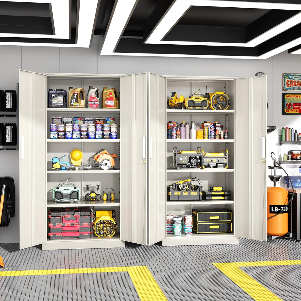 Greenvelly Metal Garage Storage Cabinet, 72' Locking Steel Garage Cabinet with 2 Doors and 4 Shelves, Tool Cabinets, Metal File Cabinet for Home Office, Basement, Classroom, Grey(32' ×16')