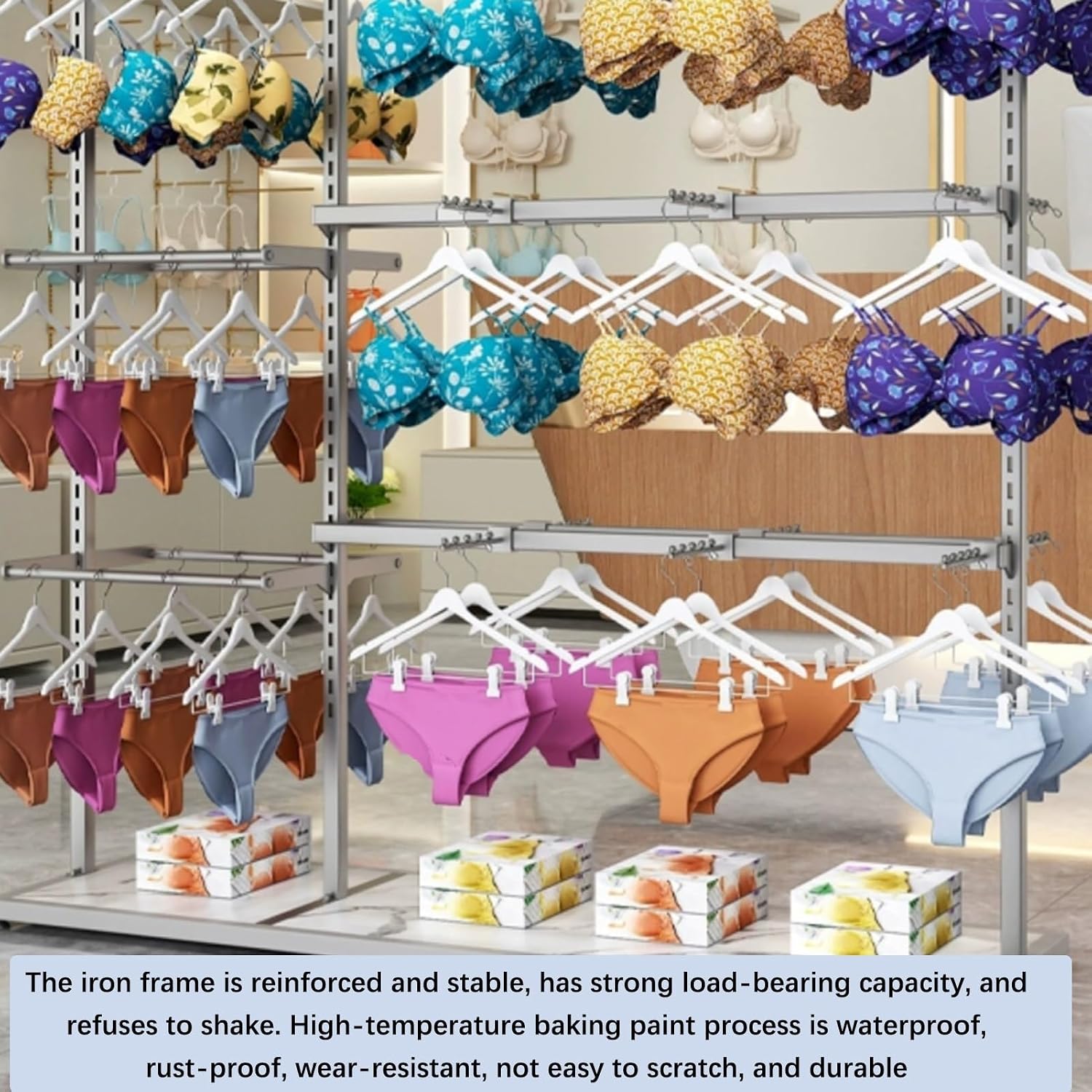 Clothing Store Commercial Shelves, Garment Rack, Boutique Underwear Rack Storage Organizer, Floor-Standing Bra Socks Shorts Scarves Gloves Retail Dis(Black-130x40x130CM/51.19x15.75x51.19in