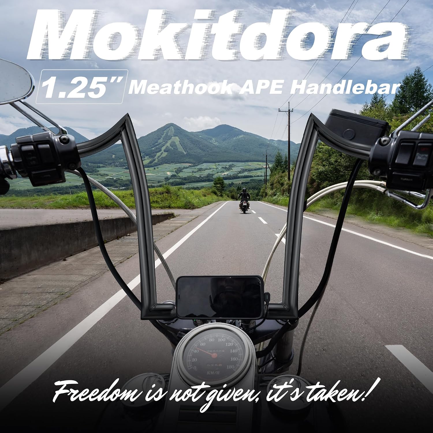MoKitDora Sportster Dyna Softail 12' Rise Ape Hangers 1.25' Fat 1' Clamp Handlebar Meathook Bars for Harley XL 883/1200,1994-up Road King & 1998-2013 Road Glide, Gloss Black