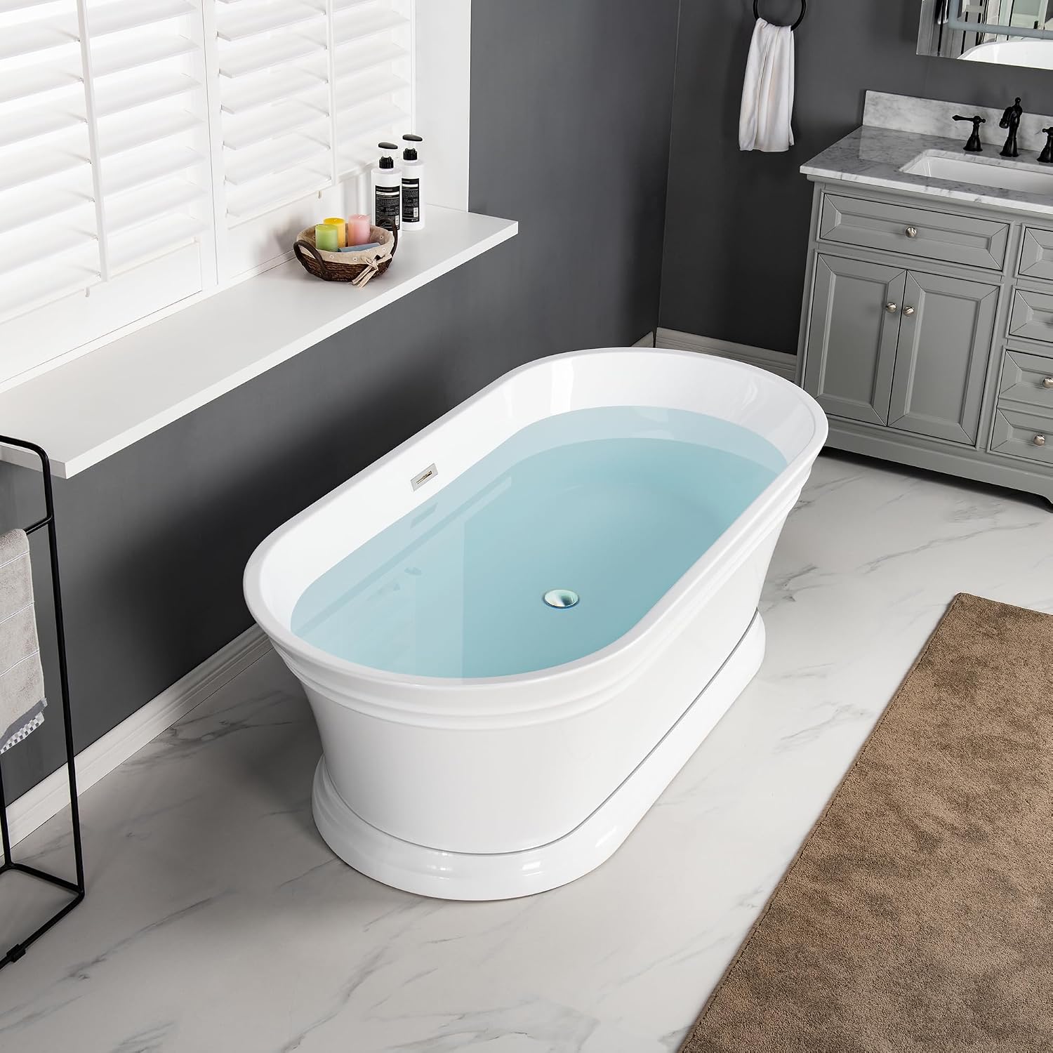 WOODBRIDGE 67'Freestanding White Acylic Soaking Bathtub with Chrome Drain and Overflow,BTA1537-C