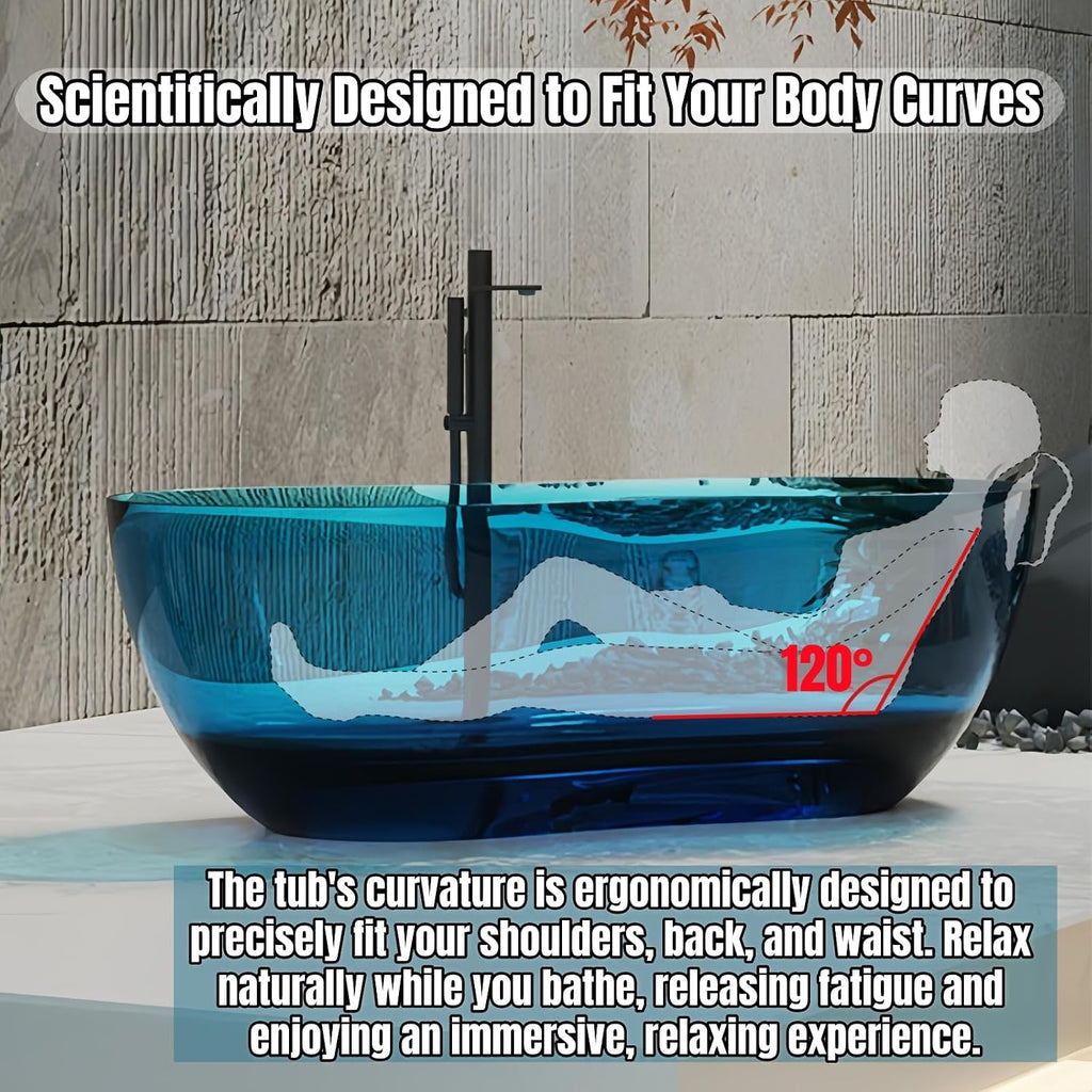 Freestanding Bathtub - Crystal Clear Solid Surface Soaker Tub, Extra Deep Stand Alone Freestanding Bathtubs Made of Natural Resin, Elegant Solid Surface Bathtub (68',Black)