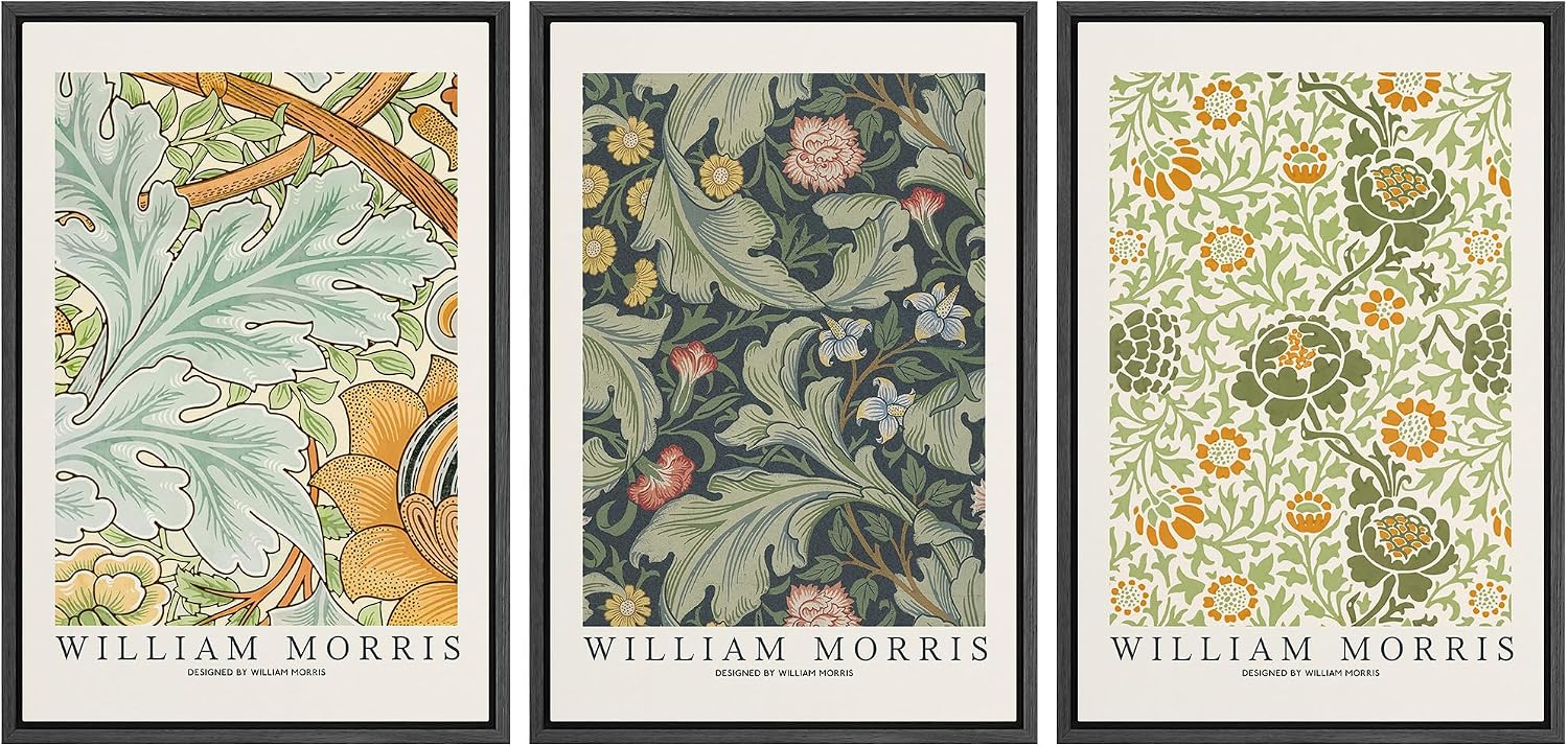 wall26 Framed Canvas Print Wall Art Set William Morris Flower Tapestry Posters Nature Wilderness Illustrations Modern Art Decorative Floral Botanical Minimal Calm for Bedroom - 16'x24'x3 Black
