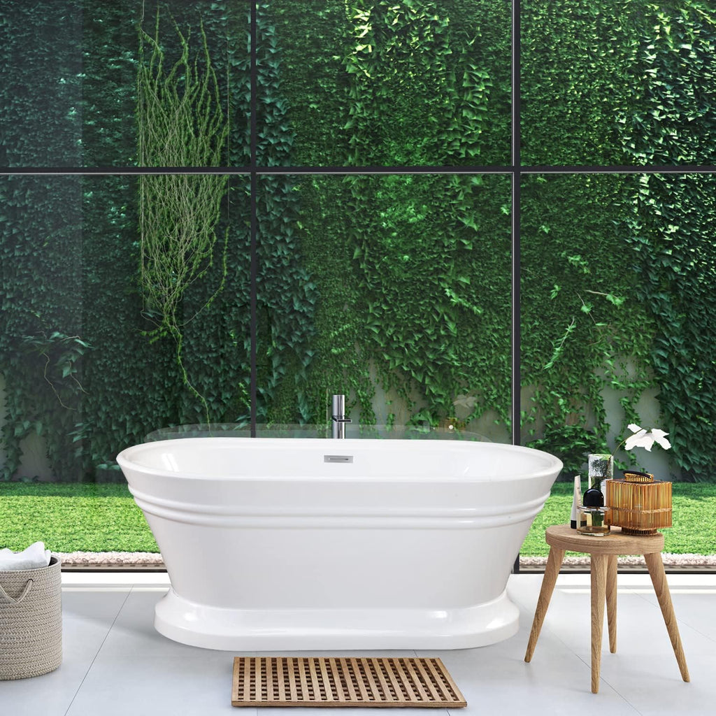 Solace 59' x 30' Freestanding Soaking Acrylic Bathtub in White