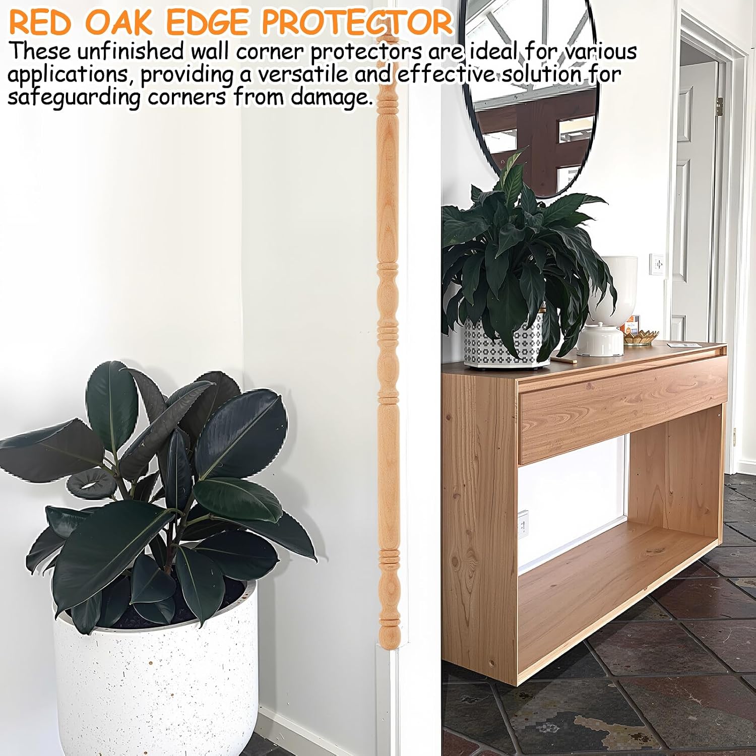 DoubleFill 5 Pack Red Oak Corner Guards for Wall Decorative Wall Corner Protector 39-1/2'' x 1'' Solid Wood Edges Protect Trim for Pets Renovation, Easy Installation