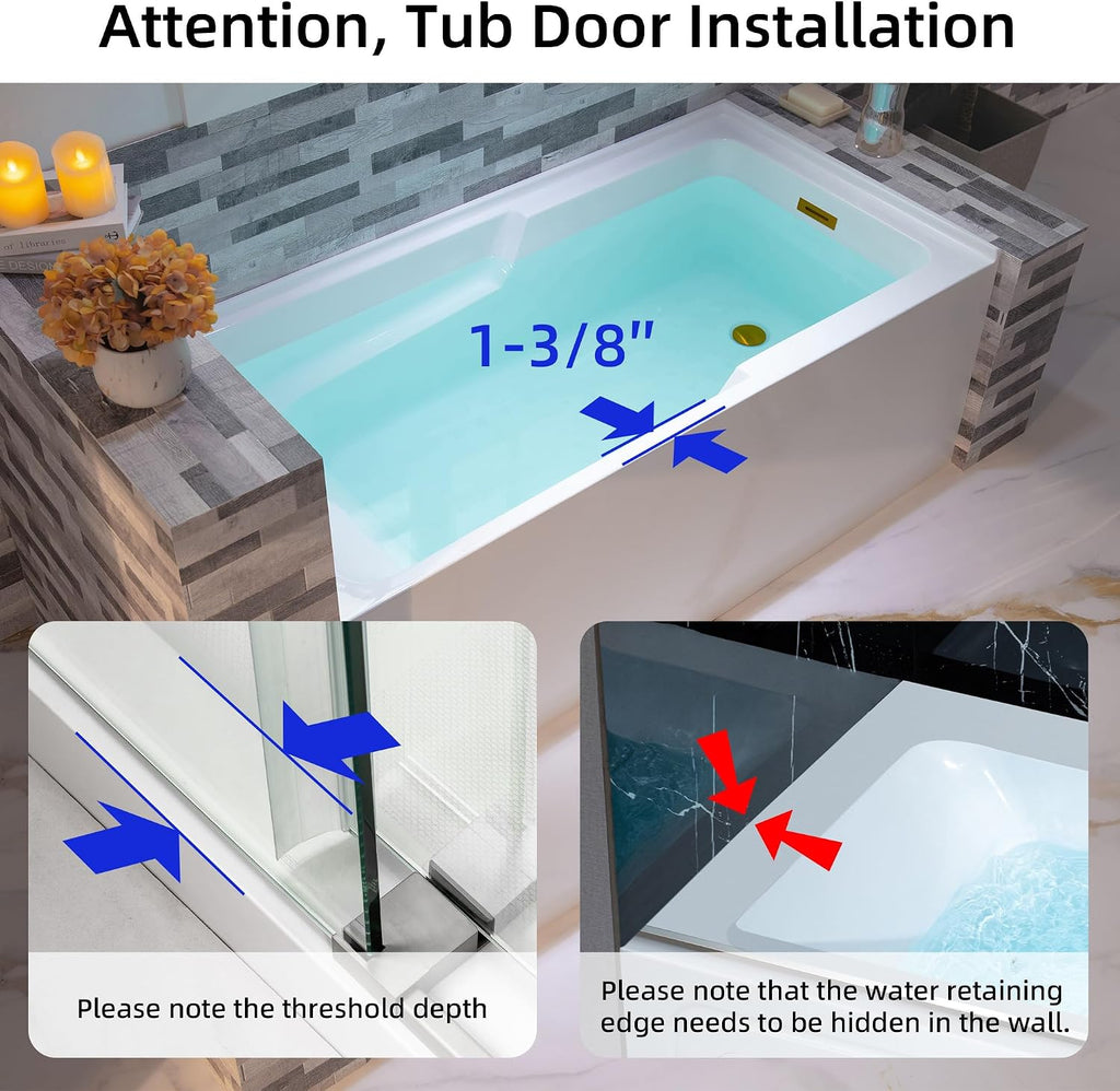 WOODBRIDGE 60' Acrylic Rectangular Alcove Soaking Bathtub in White with Right Drain, Brushed Gold Pop-Up Drain Included BA6030R
