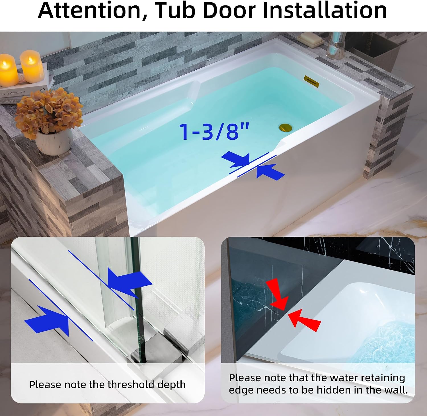 WOODBRIDGE 60' Acrylic Rectangular Alcove Soaking Bathtub in White with Right Drain, Brushed Gold Pop-Up Drain Included BA6030R