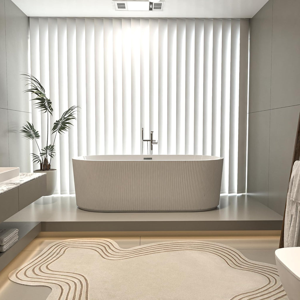 59' Acrylic Freestanding Bathtub-Acrylic Soaking Tubs, Fluted style-Gloss White Freestanding Bathtub With Chrome Overflow and Pop Up Drain