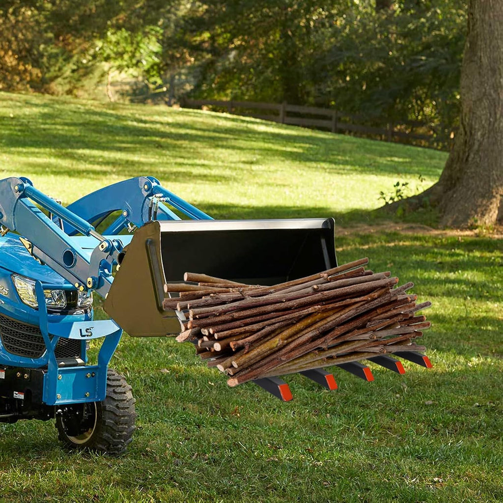 PeakPursuit 48' Bucket Clamp On Debris Forks, Heavy Duty 5 Fork Tines Clamp-On Pallet Attachments with 2500 LBS Capacity Fit for Tractor Bucket, Skid Steer Loader