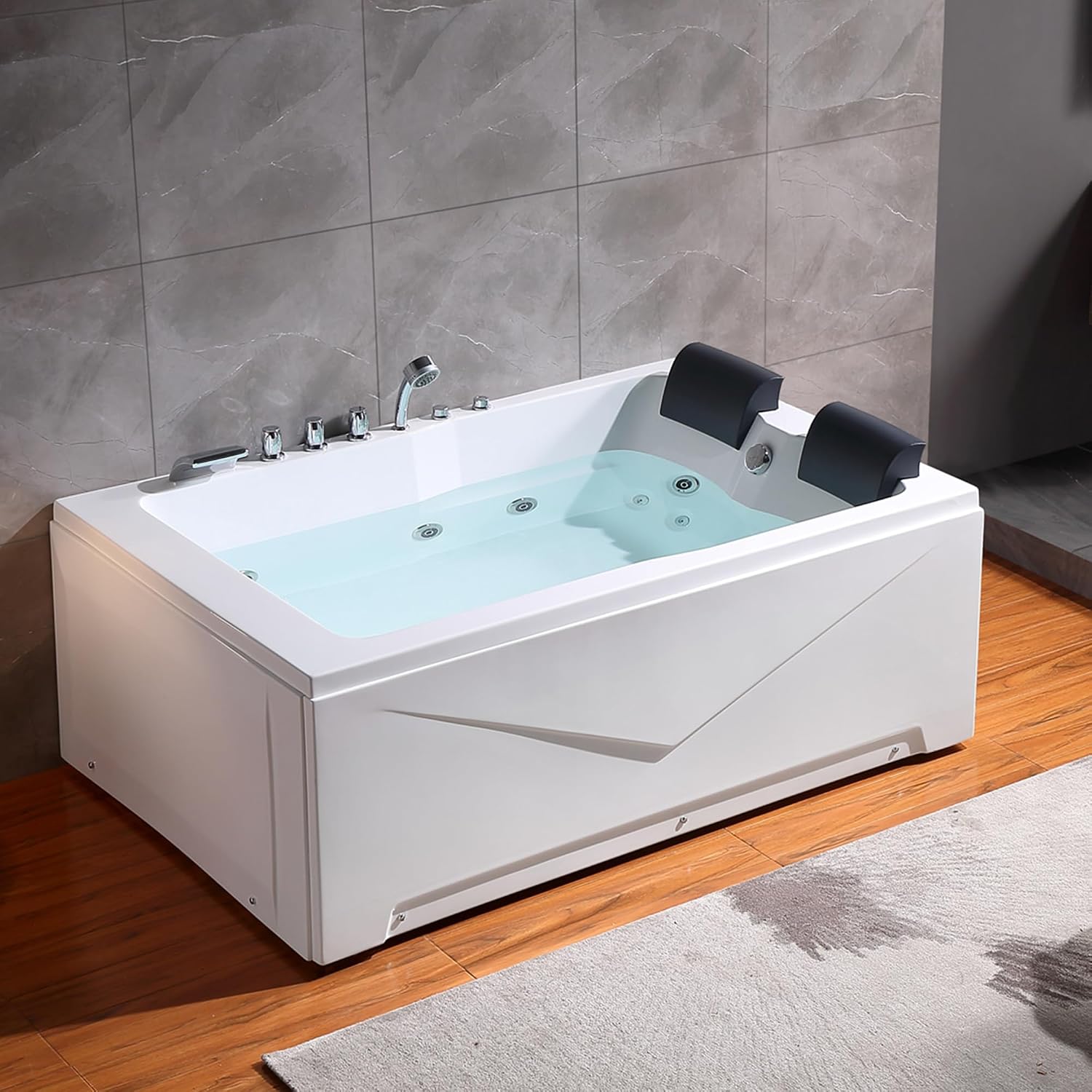 Empava 2 Person Whirlpool Bathtub,71' Whirlpool Tubs with 16 Jets,Jetted bathtub,Acrylic SPA Bath Tub,2 Person Hydro Massage Bathtub with Right Drain,3-Side Apron,White
