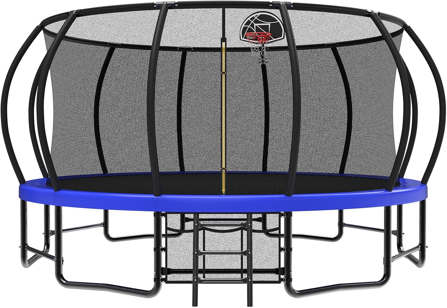 Lyromix 12 14 15 16FT Outdoor Trampolines for Kids and Adults, Pumpkin Trampolin with Curved Poles, Recreational Trampolin with Basketball Hoop and Safety Enclosure Net for Kids and Adults