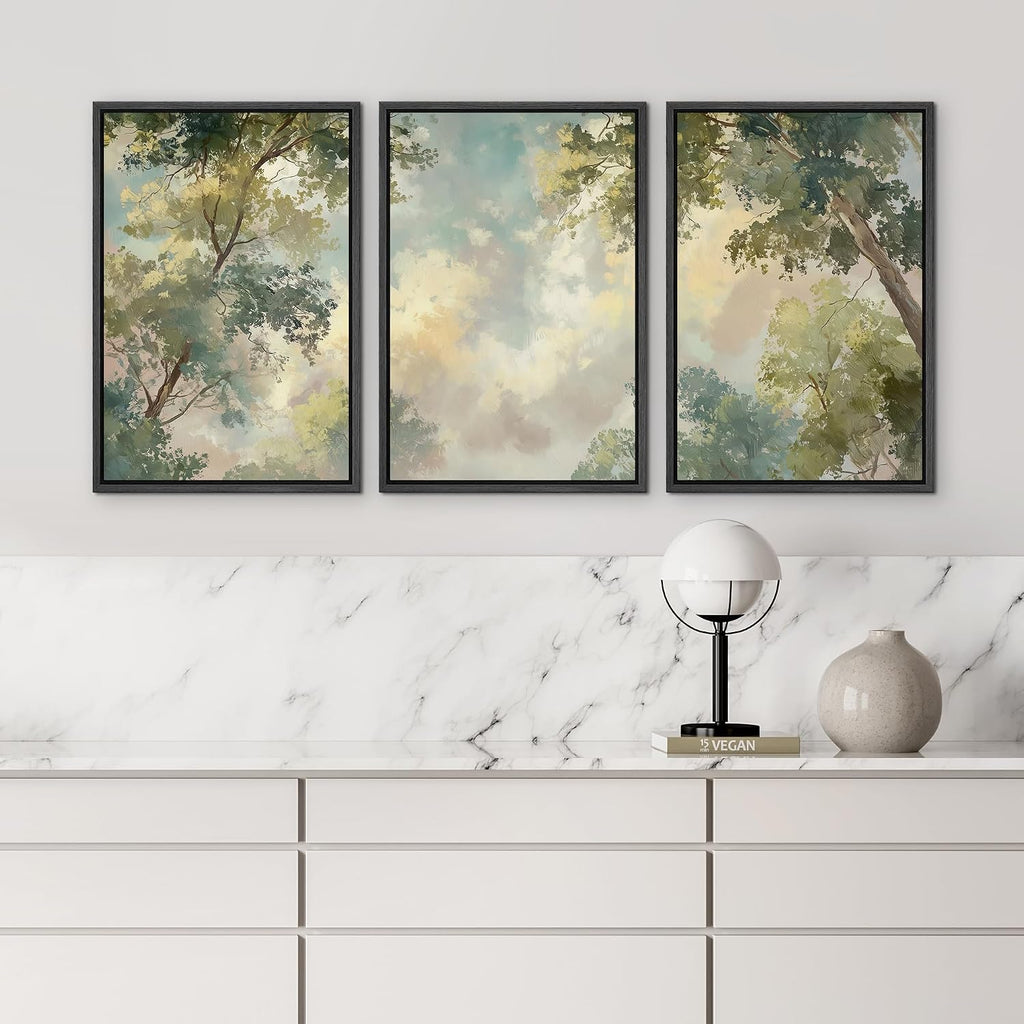 wall26 Framed Print Wall Art Set Soft Pastel Sky and Tree Canopy Abstract Nature Decorative Minimal Relax/Zen for Living Room, Bedroom, Office - 16'x24'x3 BLACK