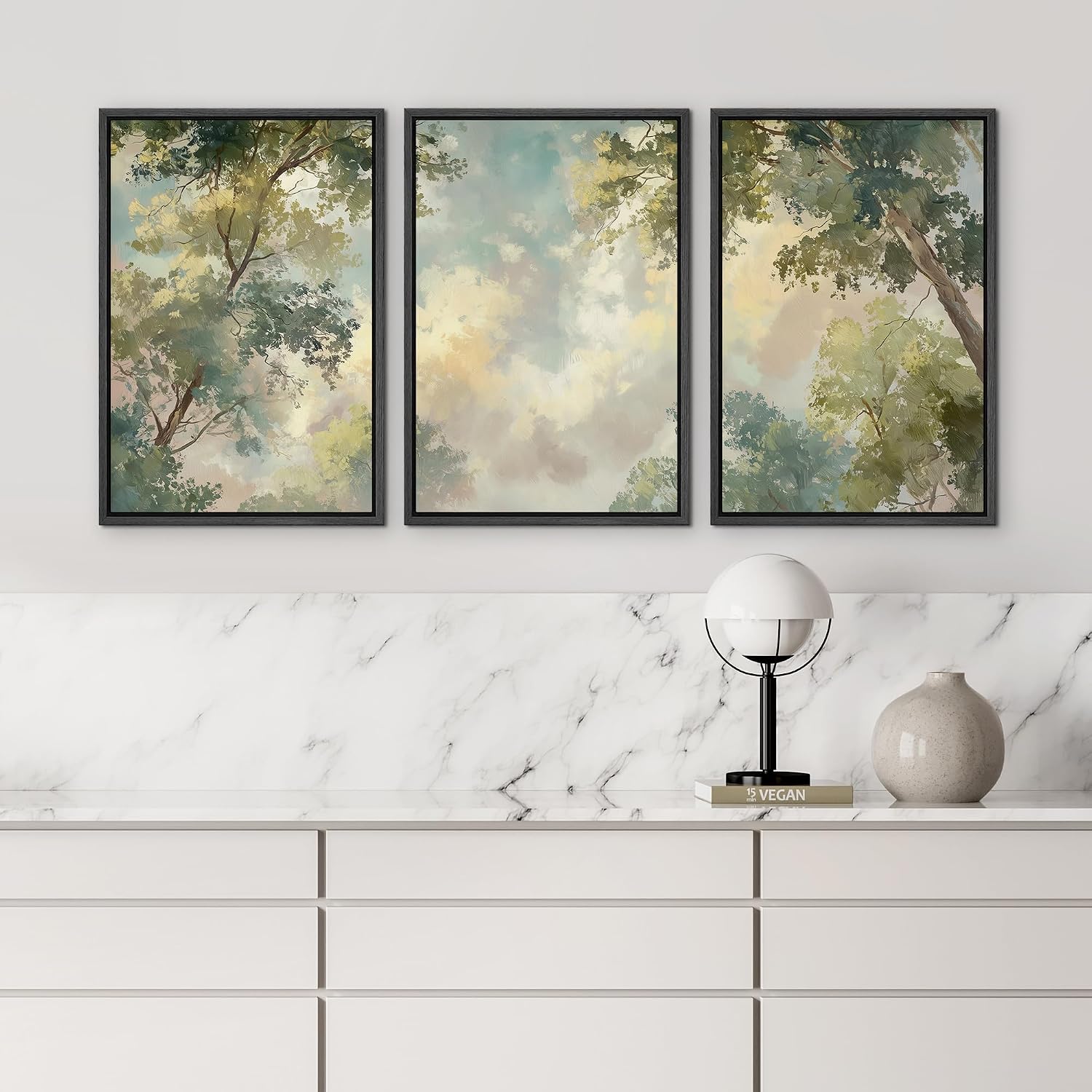 wall26 Framed Print Wall Art Set Soft Pastel Sky and Tree Canopy Abstract Nature Decorative Minimal Relax/Zen for Living Room, Bedroom, Office - 16'x24'x3 BLACK