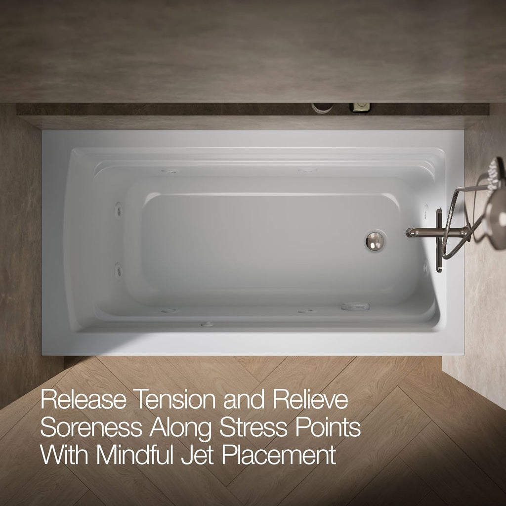 Kohler K-1122-RA-95 Archer 5Ft Whirlpool with Comfort Depth Design, Integral Apron and Right-Hand Drain, Less Heat, Ice Grey