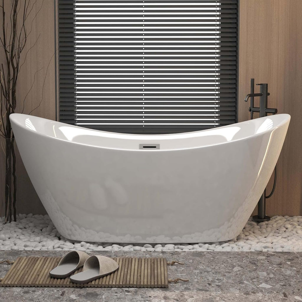 67' Oval Freestanding Soaking Bathtub with Toe-Tap Chrome Drain & Adjustable Leveling Feet, Stand Alone Tub, Acrylic Soaking Tub, Ergonomic (67')
