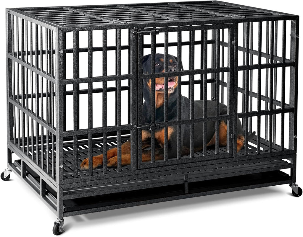 Oranland 48 inch Heavy Duty Indestructible Dog Crate,2025 New Upgraded Reinforced Baseplate for Large Dogs,XL Dog Crate for High Anxiety Dogs/Max Load Capacity 250lbs/Double Door with Wheels
