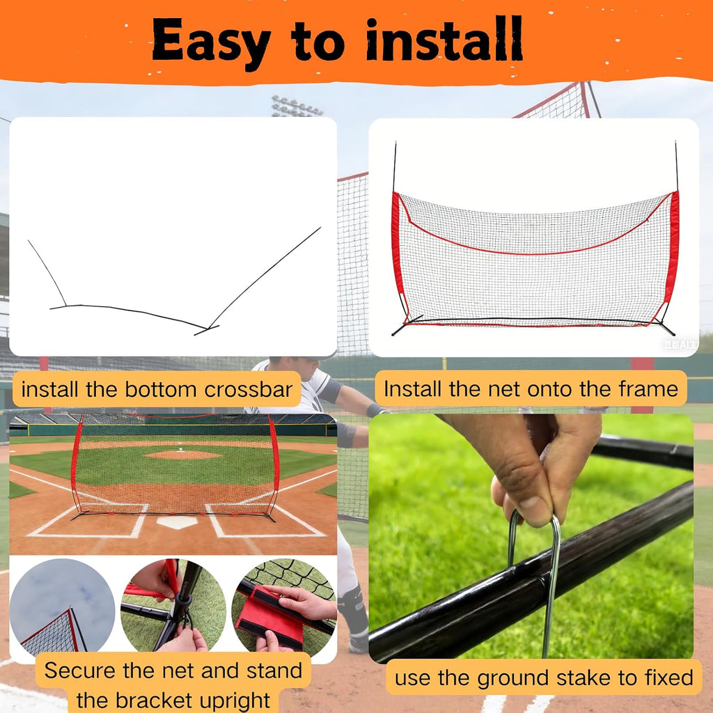 16x10FT Sports Barrier Net, Barricade Backstop Net with Upgrade Steel Frame, Protective Net for Baseball, Lacrosse, Soccer, Basketball & More