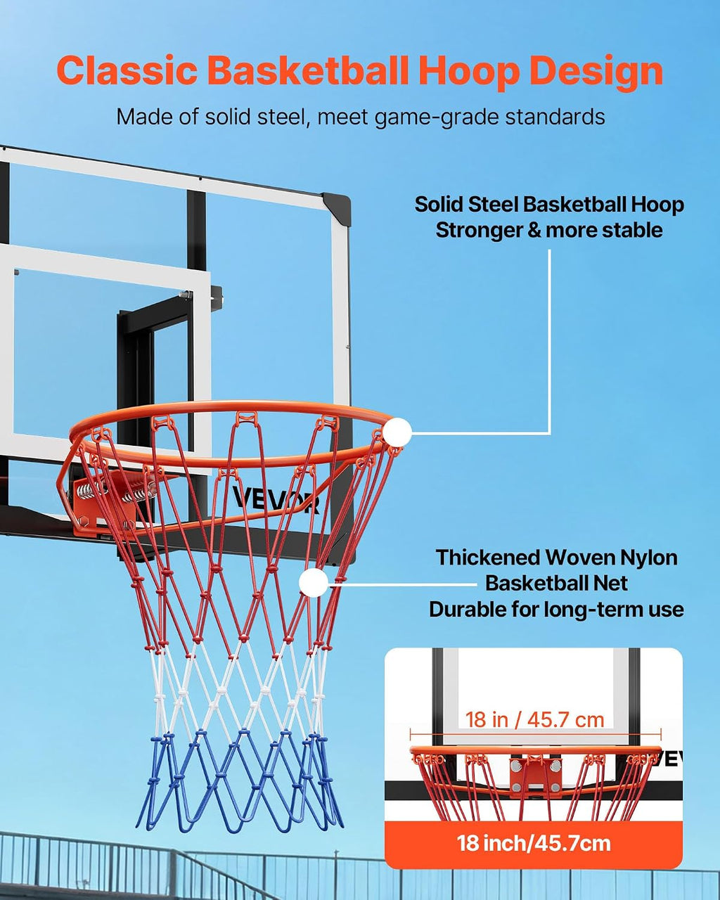 VEVOR Basketball Hoop, 44 54 Inchs PC Backboard Wall Mounted, Basketball Portable Hoop & Goal, Indoor & Outdoor with Hand-Crank Adjustment, Classic Basketball Court, Teens, Adults, Schools, Parks