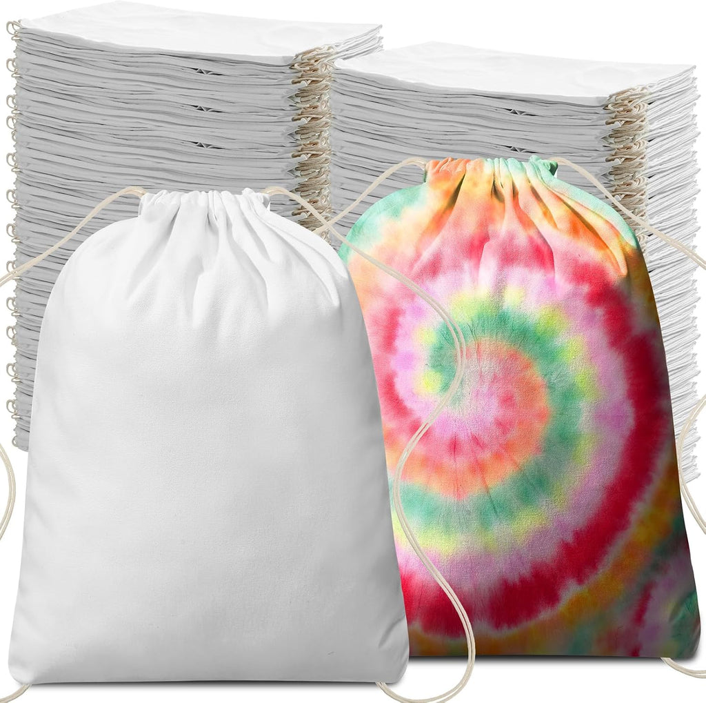 Saintrygo 300 Pcs Tie Dye Drawstring Bags Cotton Sublimation Blank Backpack Bulk Tie Dye Kits Things for Large Groups, 14'x16'