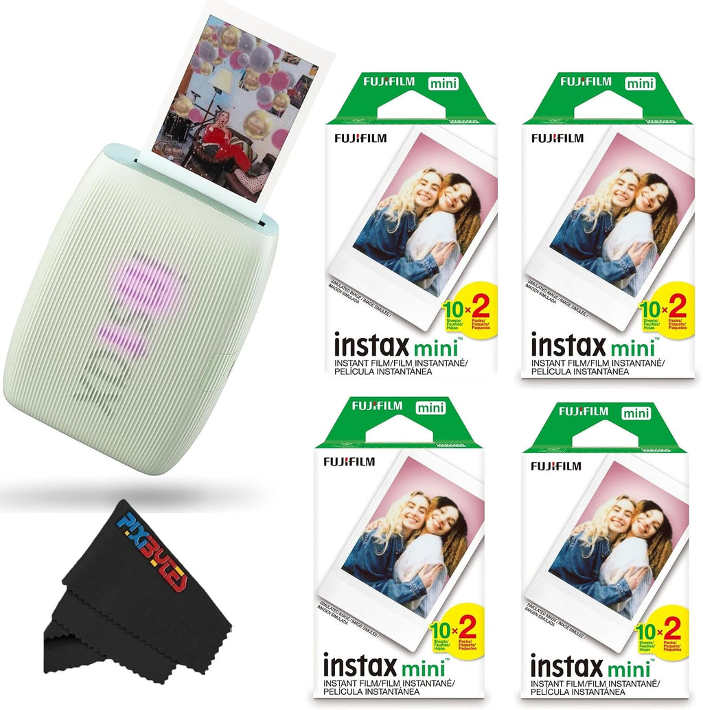 Fujifilm Instax Mini Link 3 Smartphone Printer with Instax Mini Films and Free Bonus Microfiber Cleaning Cloth... (Sage Green, 4 x Twin Pack (80 Sheets))