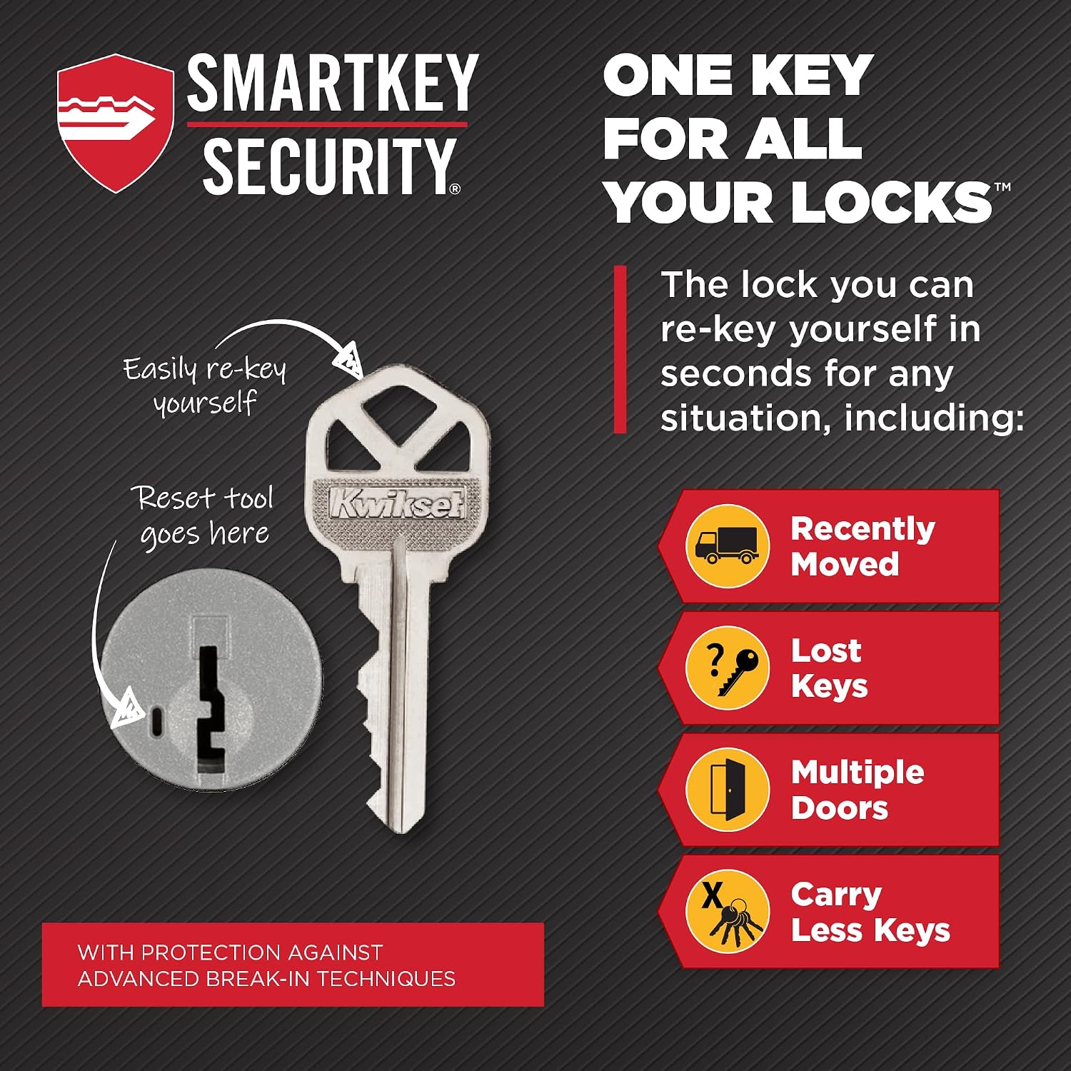 Kwikset Caerus Front Door Lock Handle and Deadbolt Set, Entry Handleset Exterior with Interior Lever, Matte Black, SmartKey Re-Key Security, with KwikSlide, Door Handle Backplate Full Escutcheon