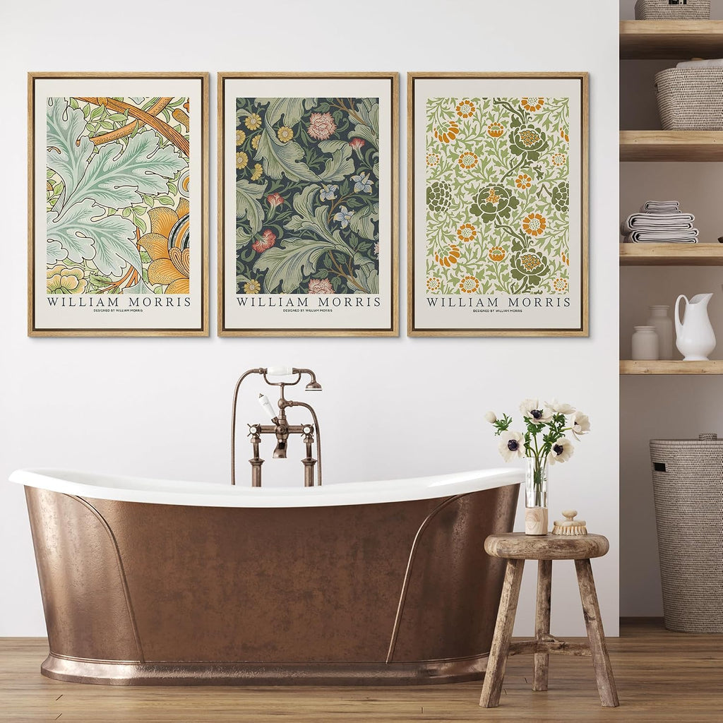 wall26 Framed Canvas Print Wall Art Set William Morris Flower Tapestry Posters Nature Wilderness Illustrations Modern Art Decorative Floral Botanical Minimal Calm for Bedroom - 16'x24'x3 Natural