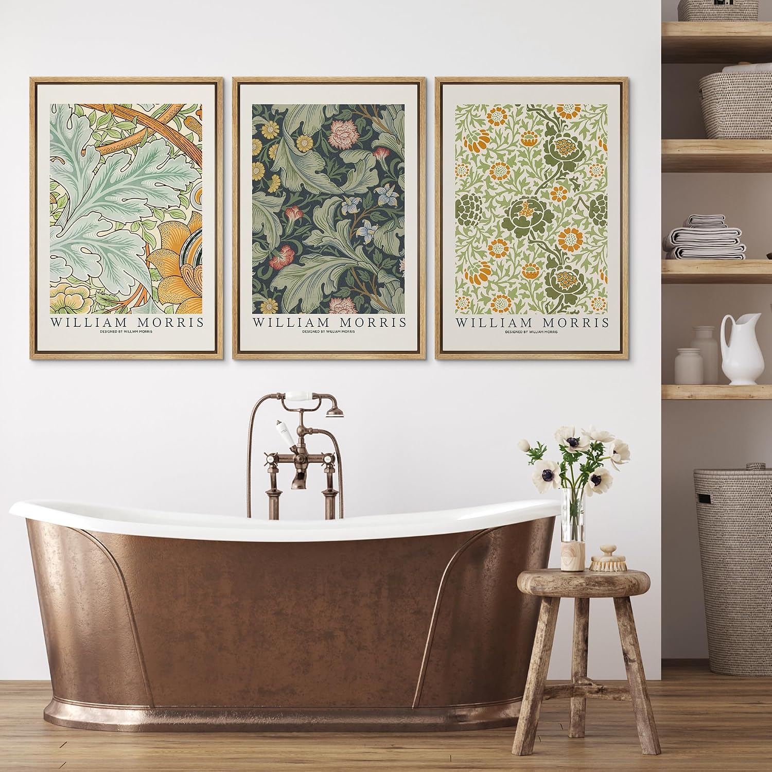 wall26 Framed Canvas Print Wall Art Set William Morris Flower Tapestry Posters Nature Wilderness Illustrations Modern Art Decorative Floral Botanical Minimal Calm for Bedroom - 16'x24'x3 Natural